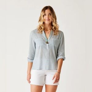 Carve Designs Dylan horizontal stripe organic cotton Gauze Shirt size medium